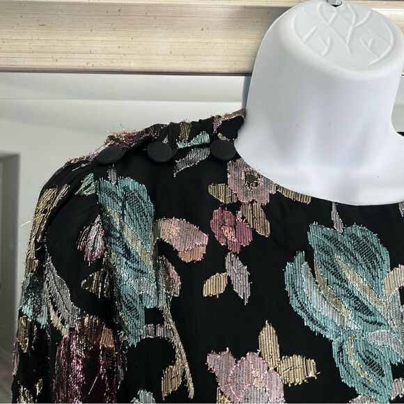 PATRA 1980s Vintage Top Wrap Style Black Metallic Multi Color Floral Cocktail M. - Picture 4 of 11